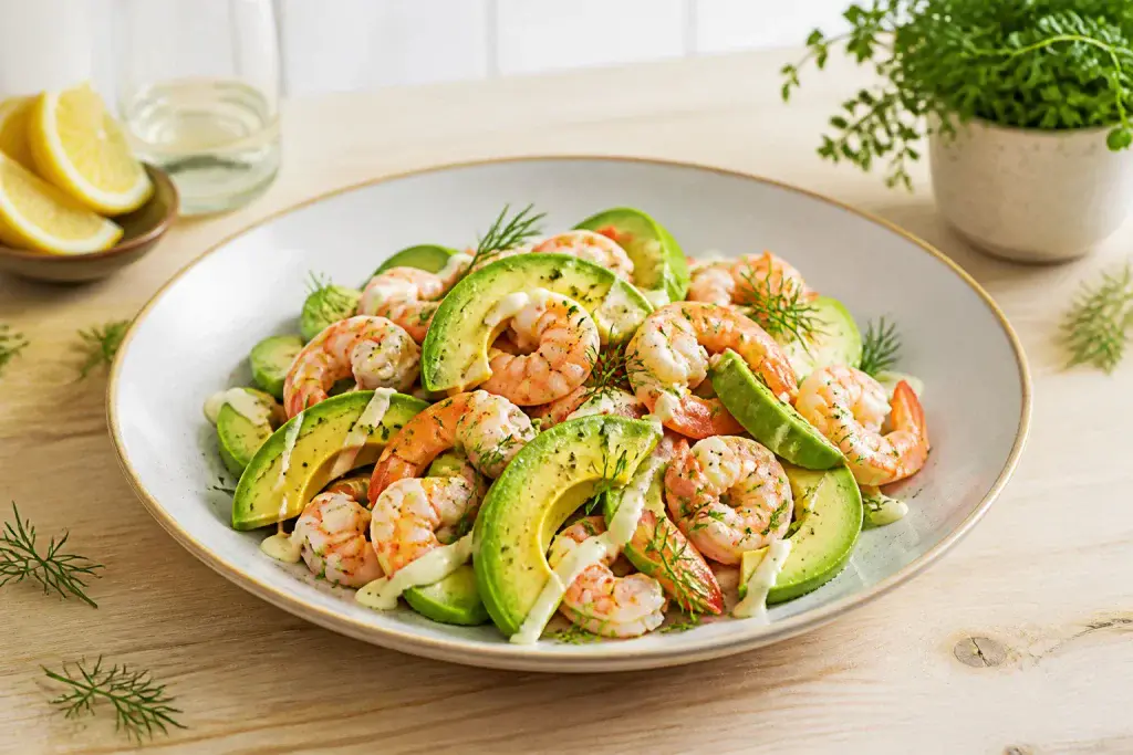 Salade de crevettes et avocat fraiche