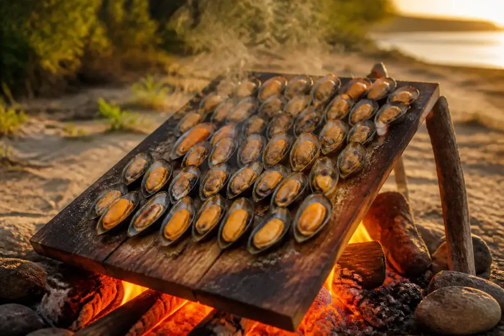 Moules cuites au feu de bois