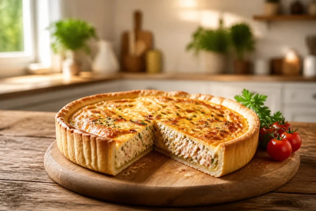Quiche au thon doree et cremeuse