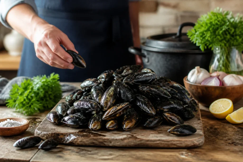 Moules fraiches pretes a etre cuisinees