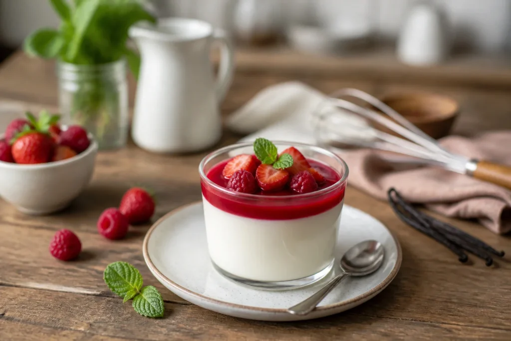 Panna cotta aux fruits rouges et menthe
