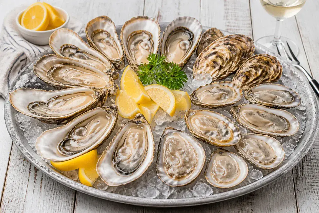 Plateau dhuitres fraiches avec citron