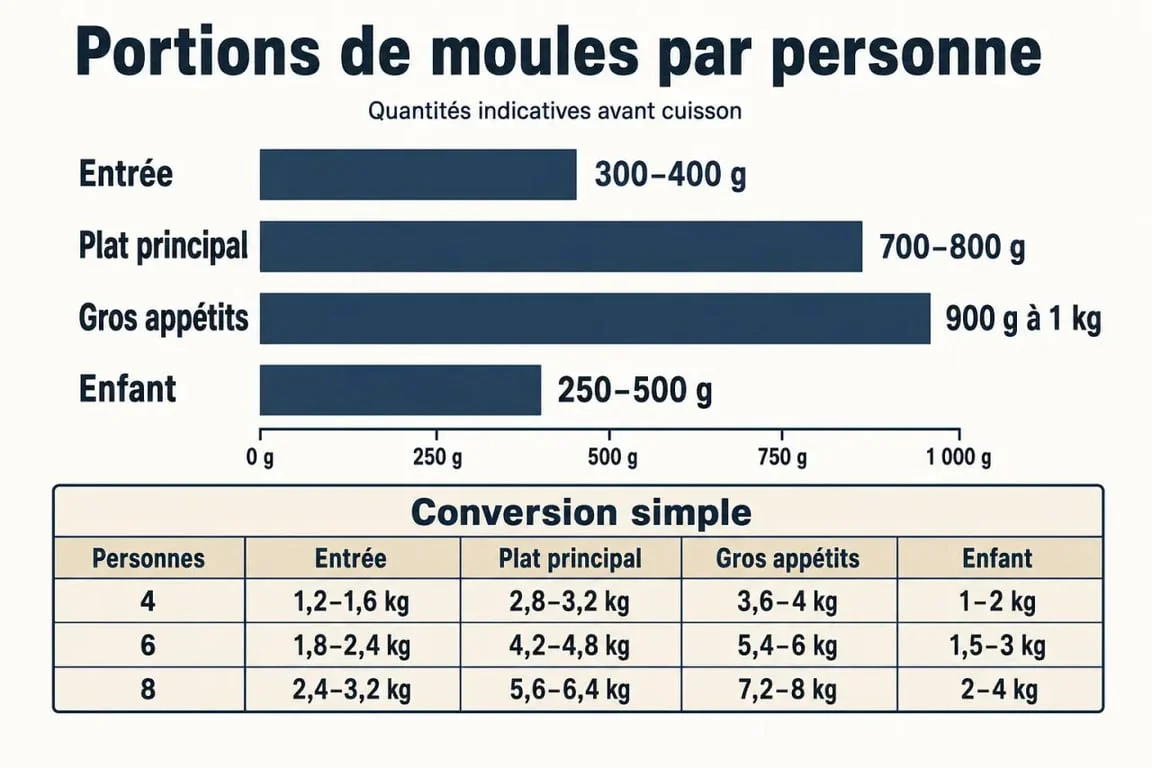 Combien de moules par personne : repères de portions en grammes et kilos selon le repas